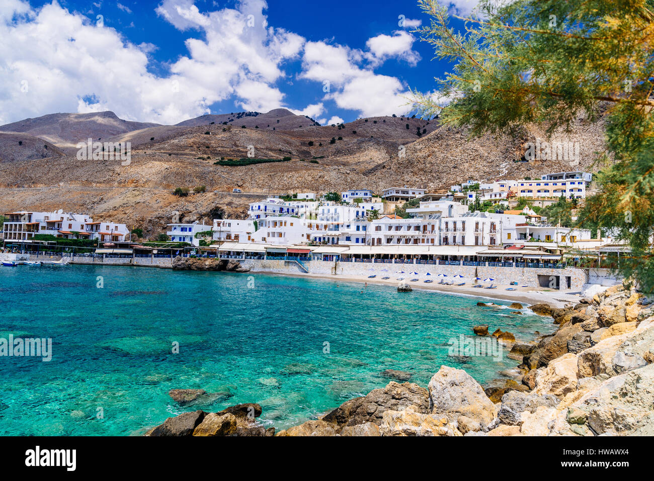 Holiday resort on the Libyan sea coast on Crete, Greece Stock Photo