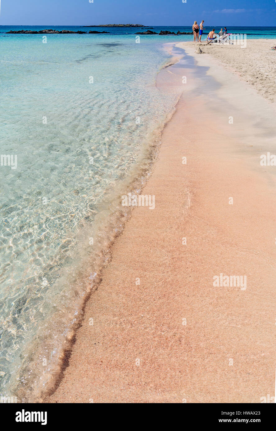 Famous pink coral Elafonissi beach on western Crete, Mediterranean sea, Greece Stock Photo