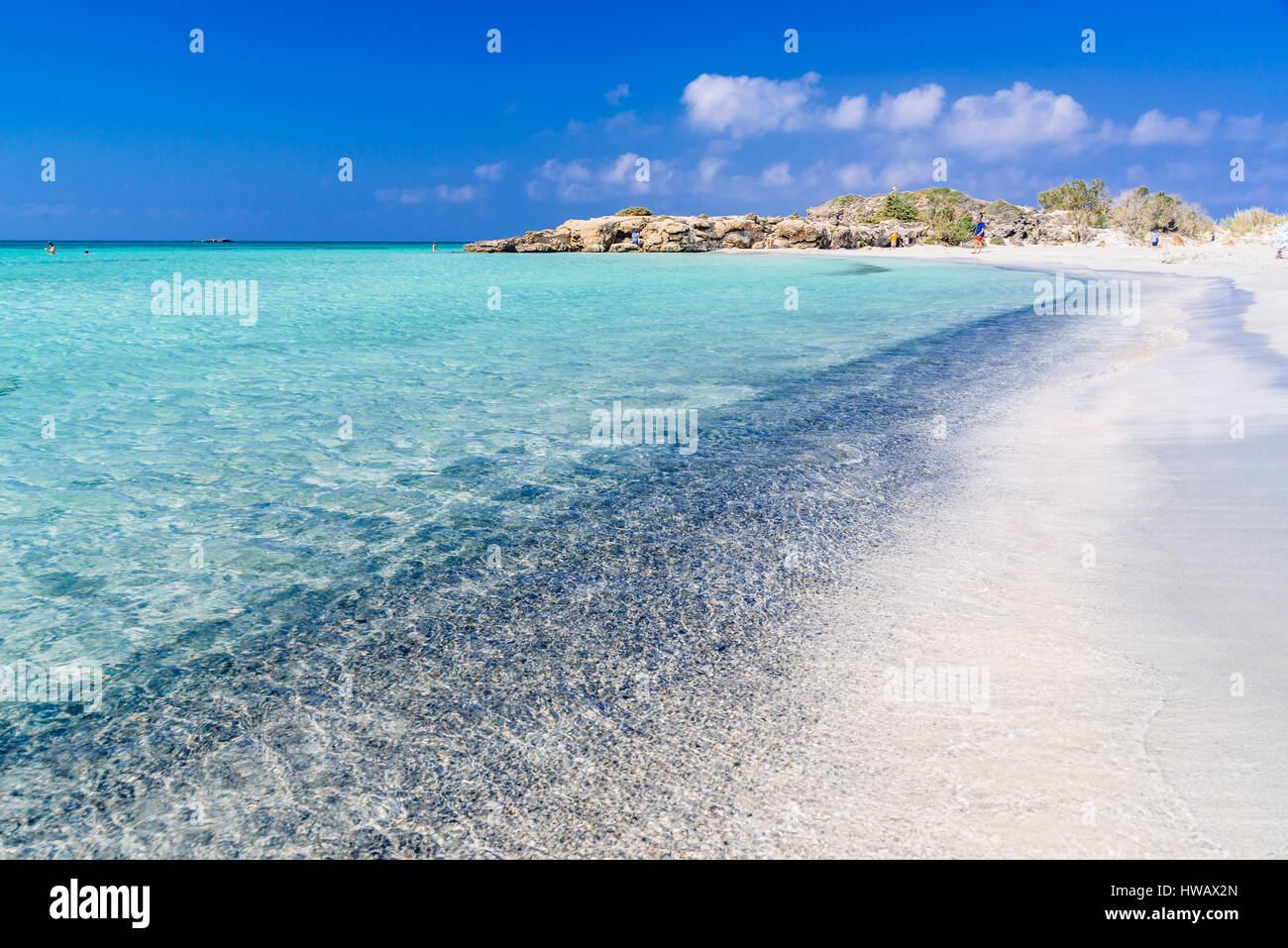 Famous pink coral beach of Elafonissi (Elafonisi) on Crete, Mediterannean sea, Greece Stock Photo