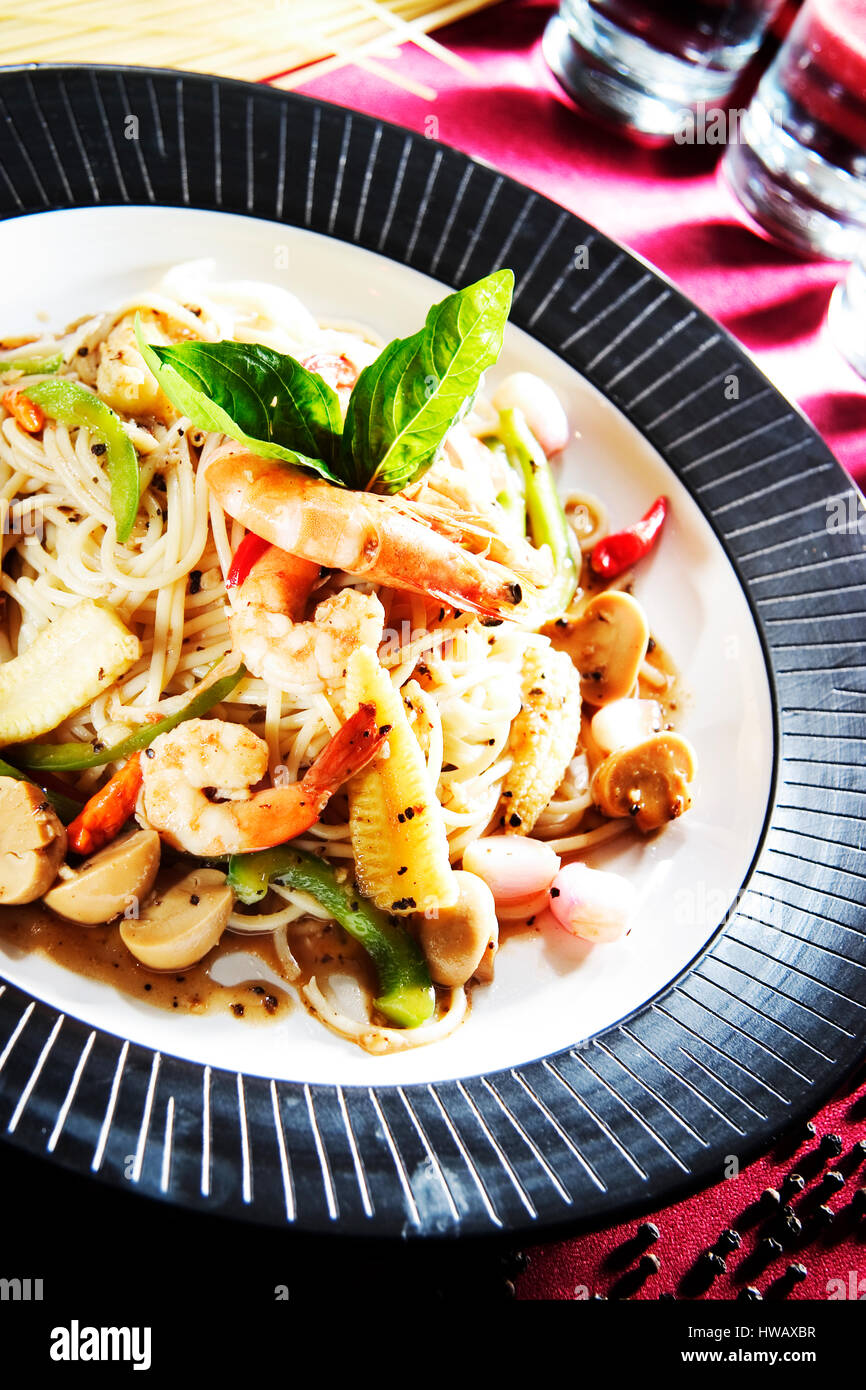 fried noddle seafood Stock Photo