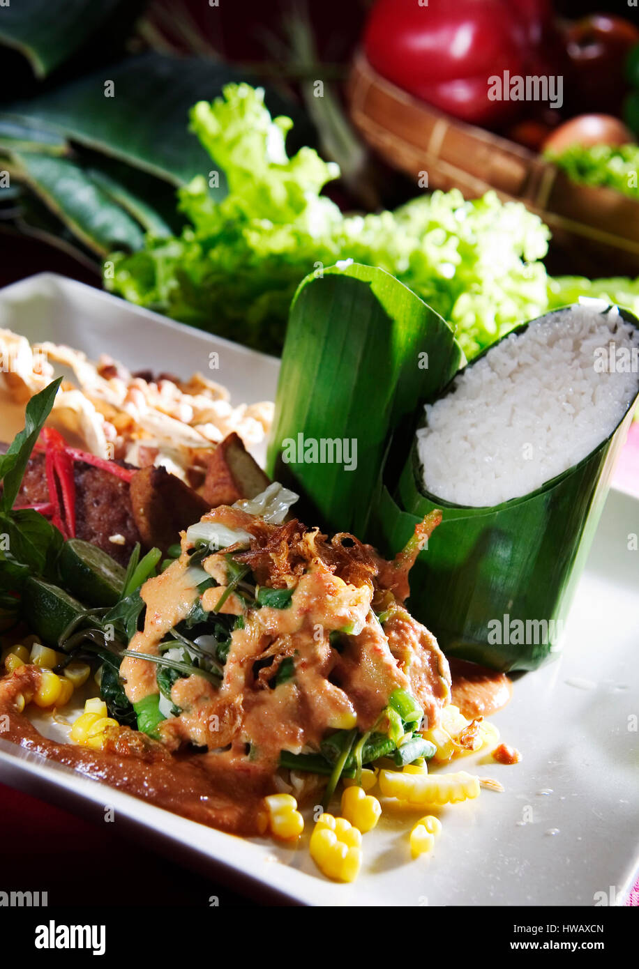 Gadogado, Indonesian food, vegetable with peanut sauce serve with rice