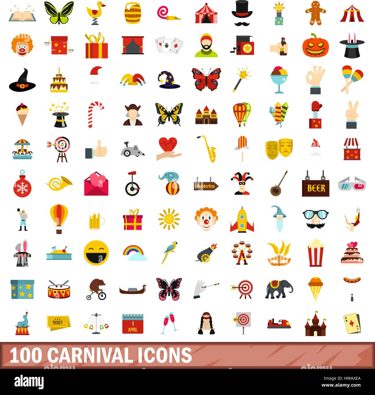 100 carnival icons set, flat style Stock Vector Image & Art - Alamy