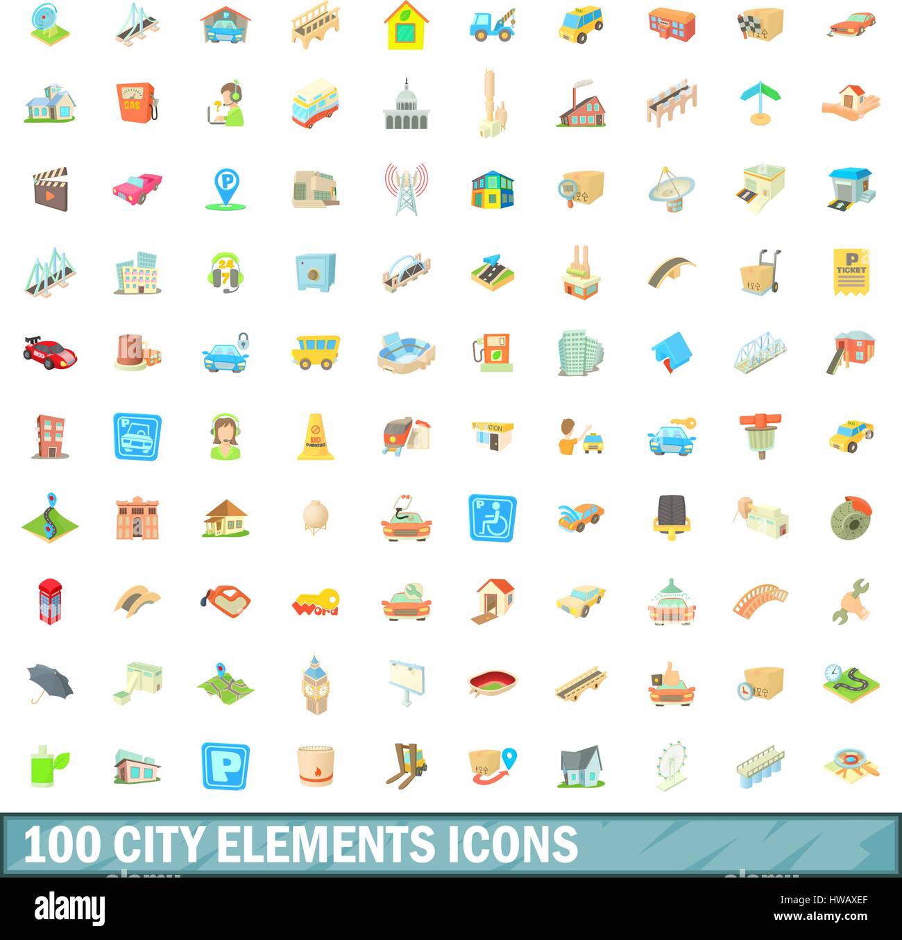 100 city elements icons set, cartoon style Stock Vector Image & Art - Alamy
