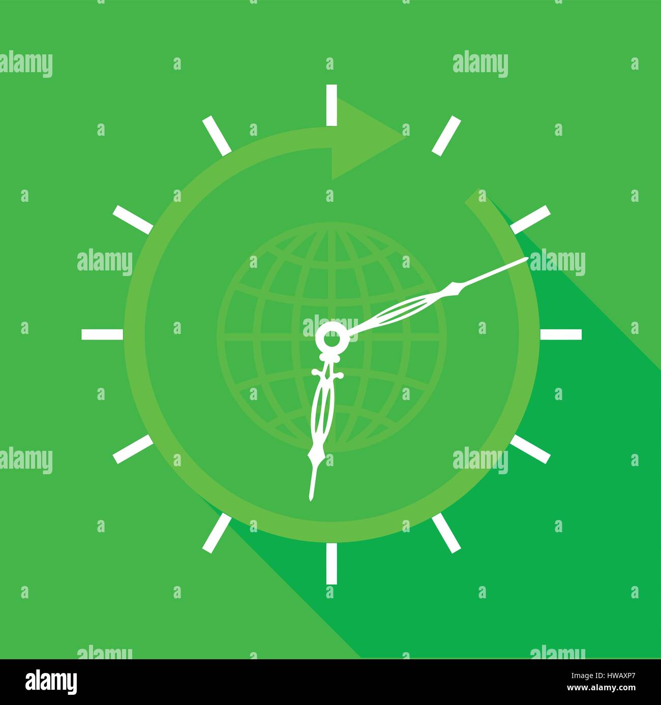 Green clock with globe icon, flat style Stock Vector Image & Art - Alamy