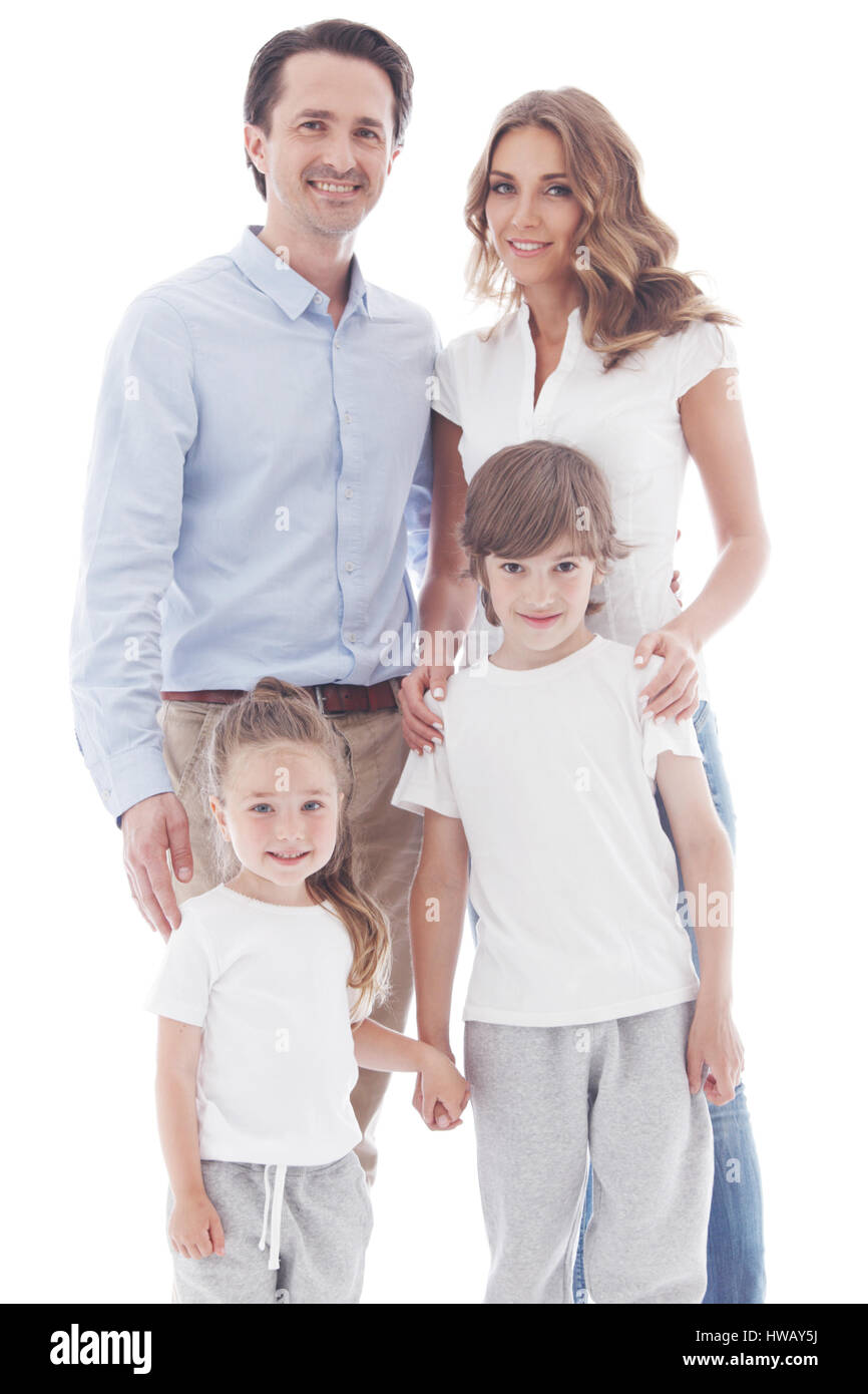 Happy family isolated on white background Stock Photo - Alamy