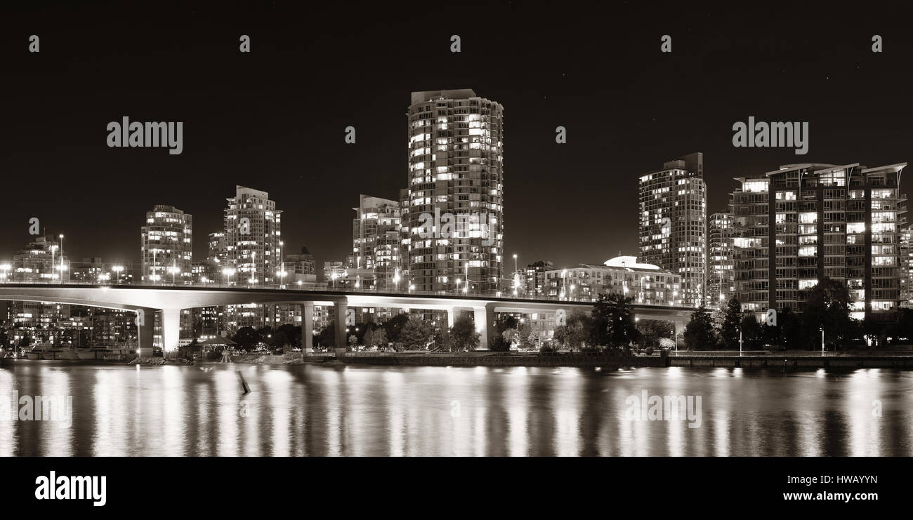 Vancouver city skyline at night view with buildings and bridge Stock ...