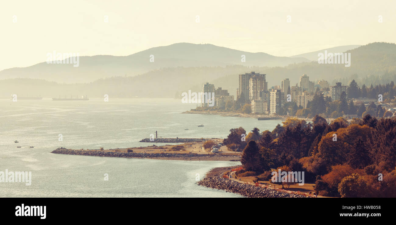 Vancouver city skyline panorama and mountains. Stock Photo