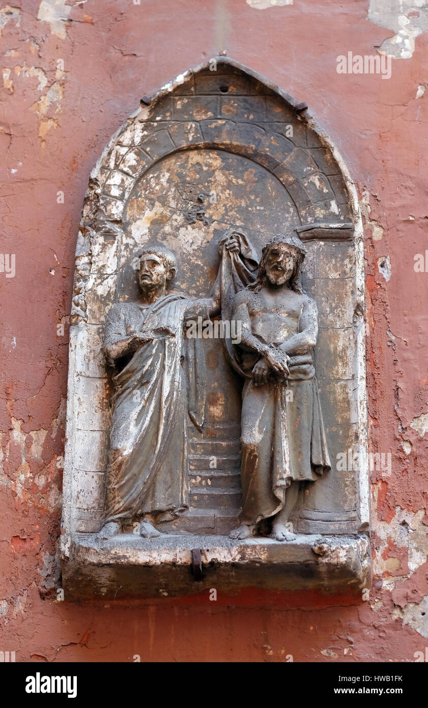 Ecce Homo, bass relief in Basilica of Saint Sylvester the First (San Silvestro in Capite) in Rome, Italy on September 03, Stock Photo