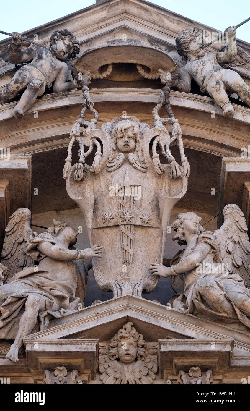 Angels, Church of Saints Vincent and Anastasius at Trevi in Rome, Italy on September 03,2016. Stock Photo