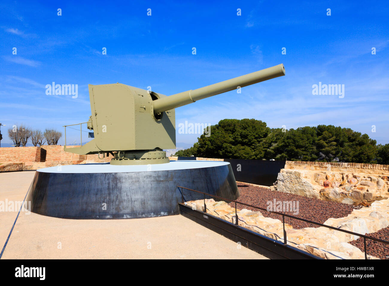 Vickers 5.5 inch coastal defence gun, Montjuic Castell, Barcelona, Catalunya, spain Stock Photo