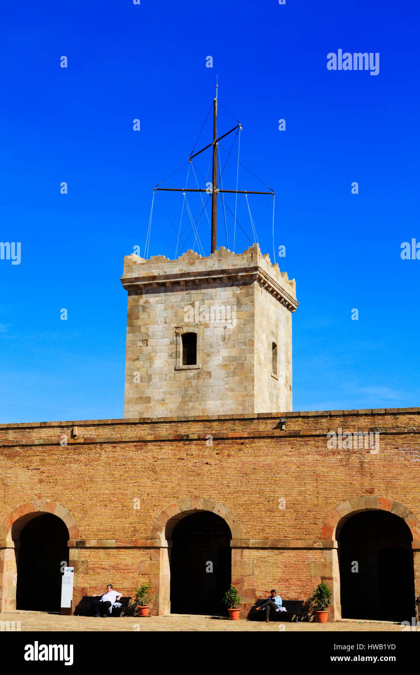 Watch tower from parade ground, Montjuic Castell, Barcelona, Catalunya, spain Stock Photo
