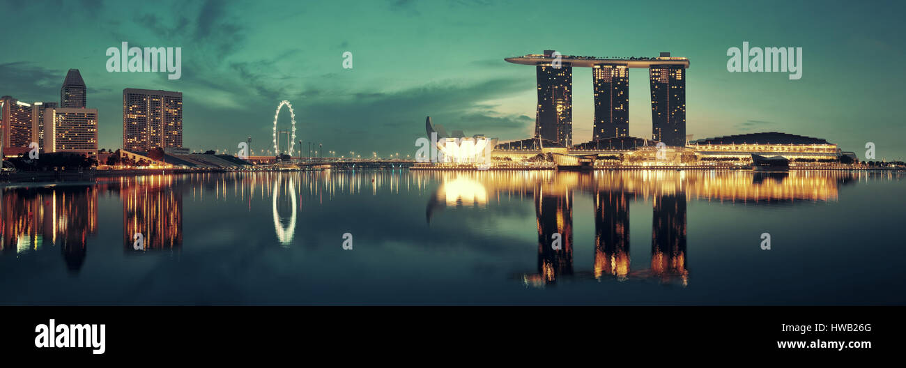 SINGAPORE - APR 5: Marina Bay Sands hotel closeup at night on April 5, 2014 in Singapore. It is the world's most expensive building with cost of US$ 4 Stock Photo