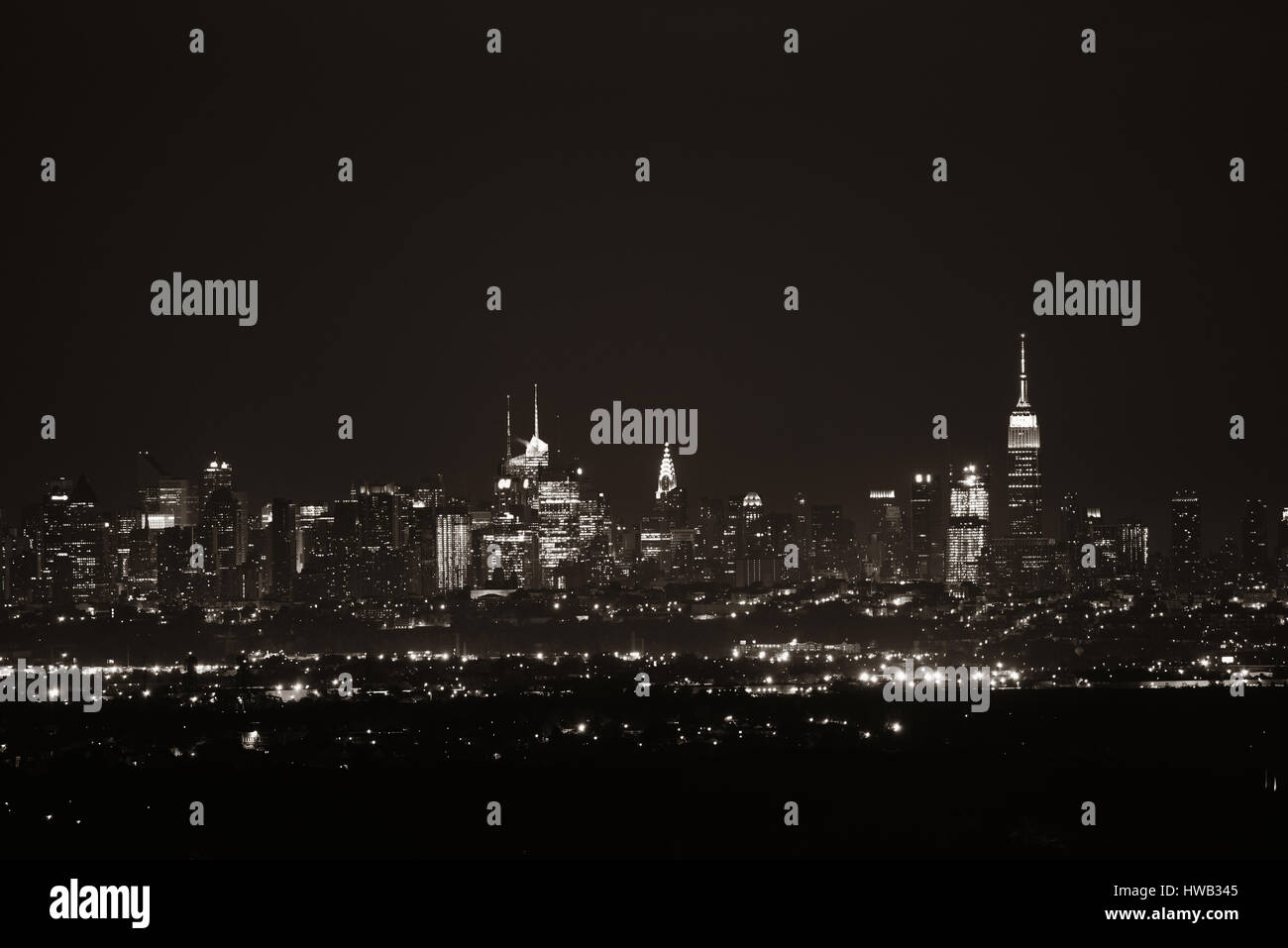 New York City midtown skyline at night Stock Photo