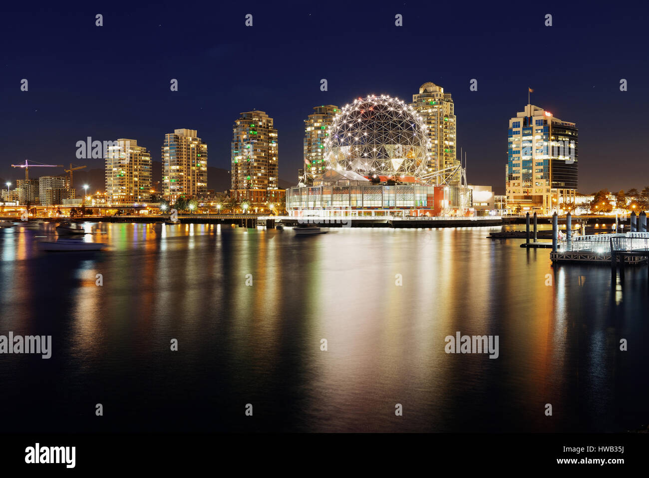 Vancouver city night view with buildings. Stock Photo