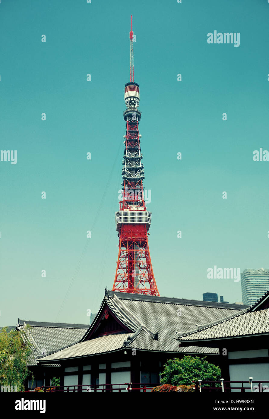 Tokyo Tower and temple as the city landmark. Japan. Stock Photo