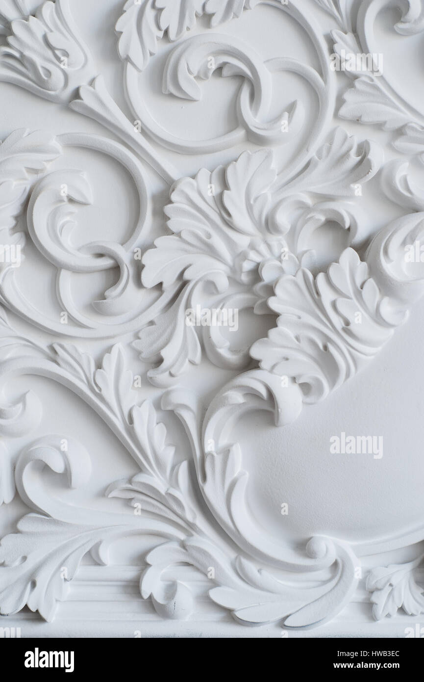 Luxury white wall design bas-relief with stucco mouldings roccoco element  Stock Photo - Alamy