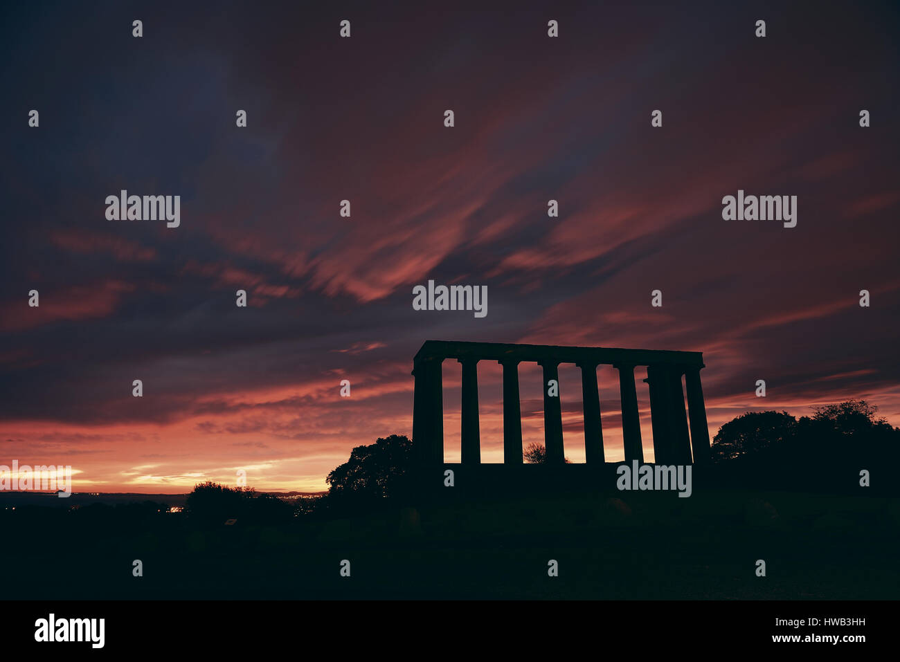 National Monument at Calton Hill in Edinburgh, UK. Stock Photo