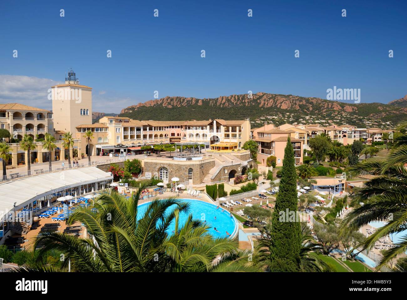 France, Var, Saint Raphael, Cap Esterel, Holiday Village Pierre et  Vacances, central pool Stock Photo - Alamy