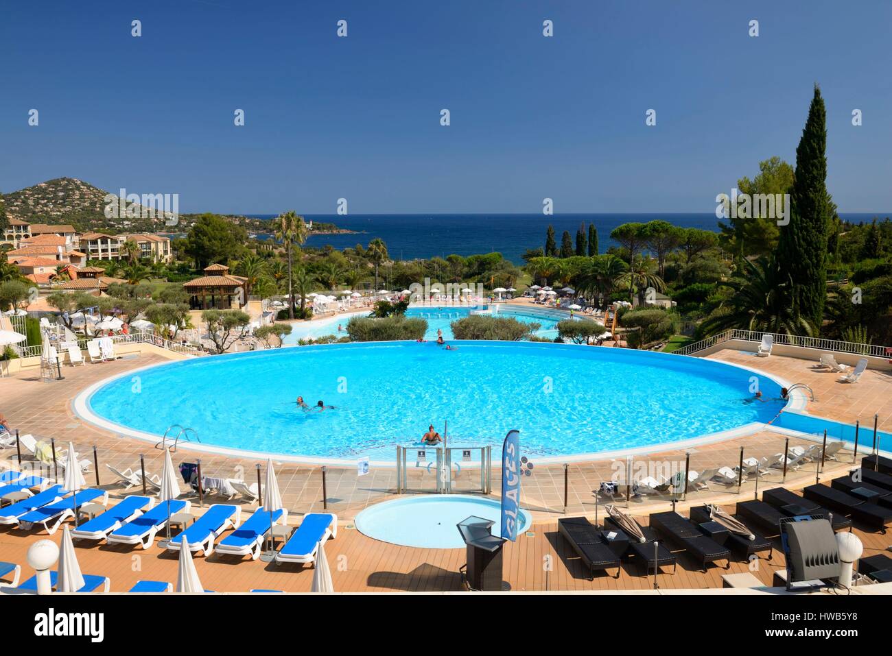 France, Var, Saint Raphael, Cap Esterel, Holiday Village Pierre et Vacances,  central pool Stock Photo - Alamy