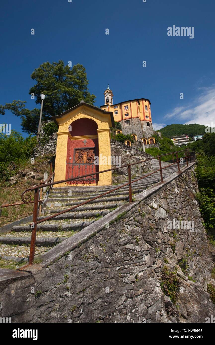 Switzerland, Ticino, Lake Maggiore, Locarno, Madonna del Sasso church and Via Monti della Trinita steps Stock Photo