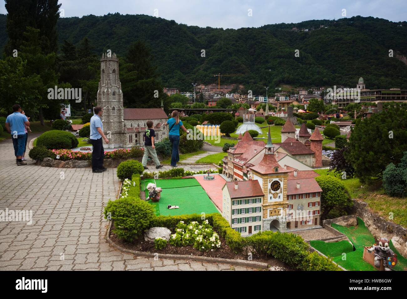 Switzerland, Ticino, Lake Lugano, Melide, Swissminiatur, Miniature Switzerland model theme park Stock Photo