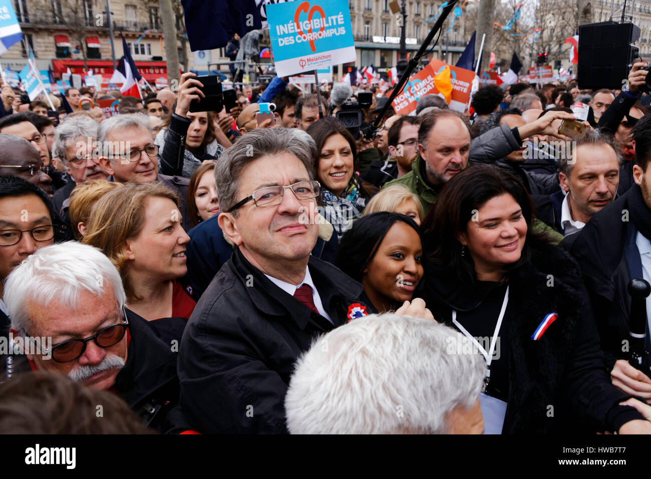 Paris, France. 18th March, 2017. Pierre Laurent, Danielle Simonnet and ...