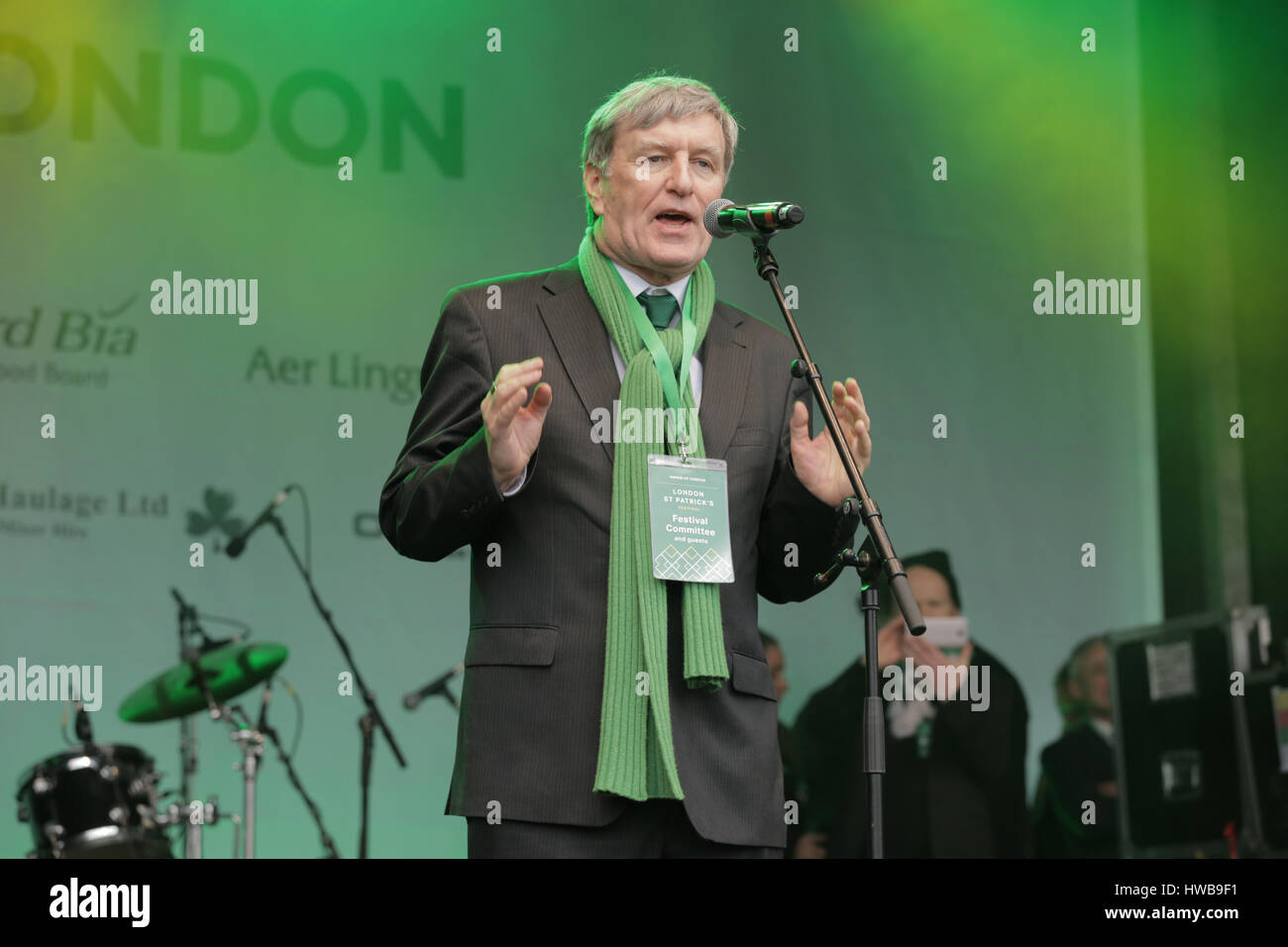 Trafalgar Square, London, UK, 19th March 2017, Dan Mulhall addresses the crowds at the London's St. Patrick festival, Dan Mulhall, Celebrations of the St Patrick in London's Trafalgar Squarel Credit: Richard Soans/Alamy Live News Stock Photo