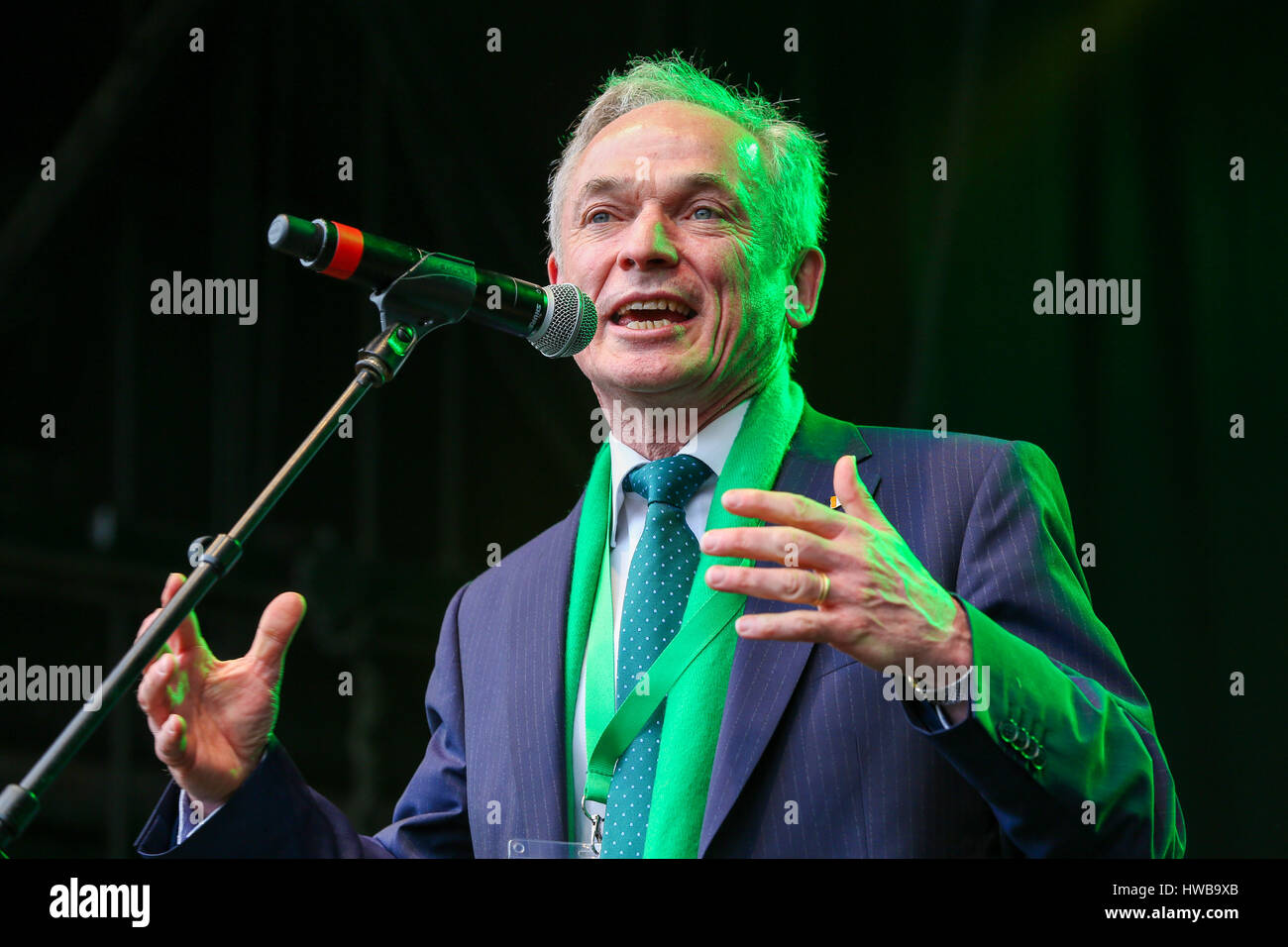Trafalgar Square. London. UK 19 Mar 2017 - Richard Bruton TD Minister for Education and Skills (Irish Government) speaks at the St Patrick's Day celebrations in Trafalgar Square. Credit: Dinendra Haria/Alamy Live News Stock Photo