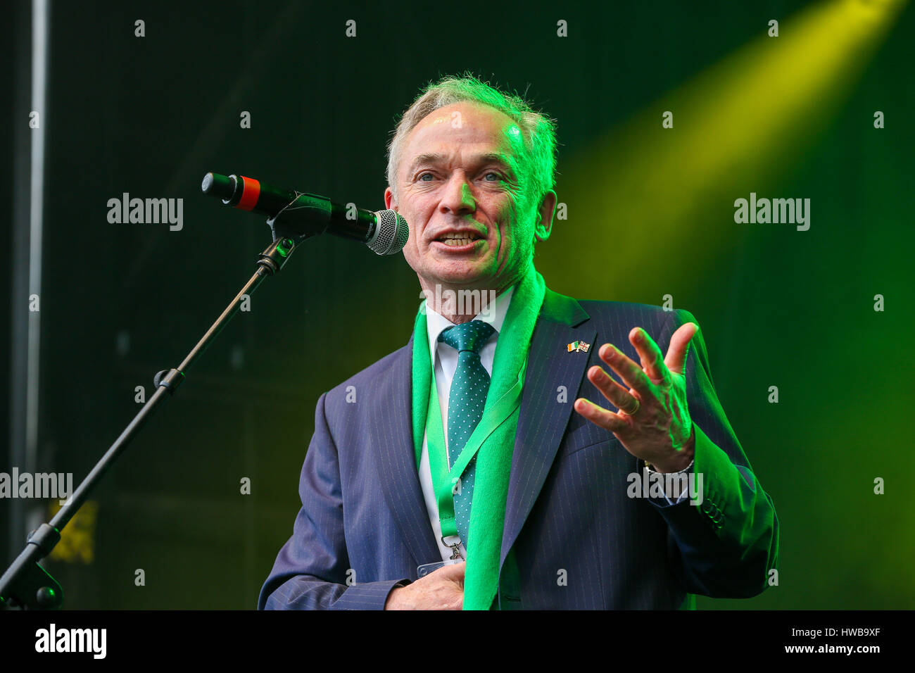 Trafalgar Square. London. UK 19 Mar 2017 - Richard Bruton TD Minister for Education and Skills (Irish Government) speaks at the St Patrick's Day celebrations in Trafalgar Square. Credit: Dinendra Haria/Alamy Live News Stock Photo