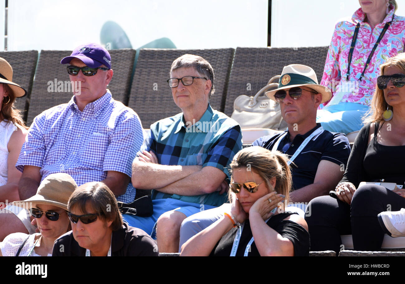 19 March, 2017: Microsoft CEO Bill Gates watches the women's finals during the BNP Paribas Open at Indian Wells Tennis Garden in Indian Wells, California John Green/CSM Stock Photo