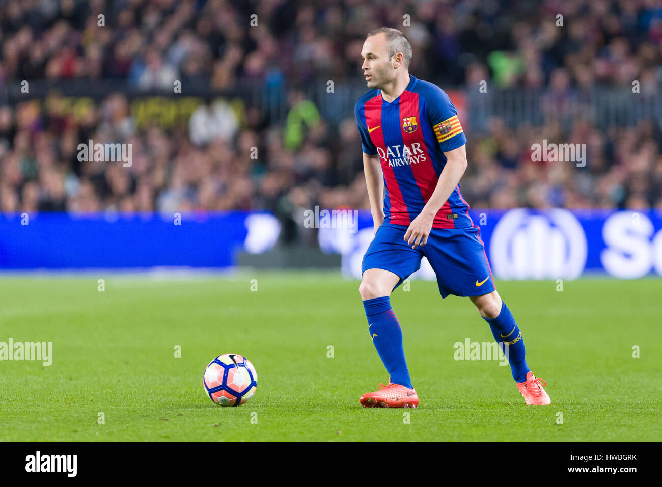 March 19, 2017: Andres Iniesta during the match between FC Barcelona vs Valencia, for the round 28 of the Liga Santander, played at Camp Nou Stadium, Barcelona, Spain, Spain.   Photo: Cronos/Urbanandsport Stock Photo