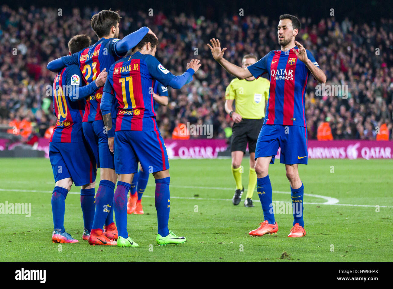 March 19, 2017 Andre Gomes celebrates scoring the goal with Neymar jr