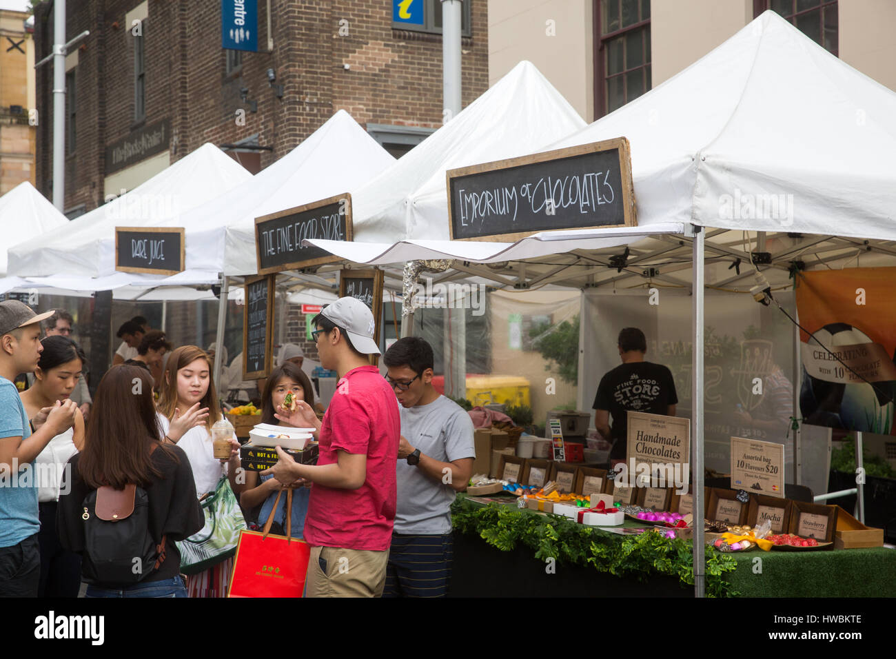 Market stalls in the famous Rocks market in Argyle street, The Rocks,Sydney,Australia Stock Photo