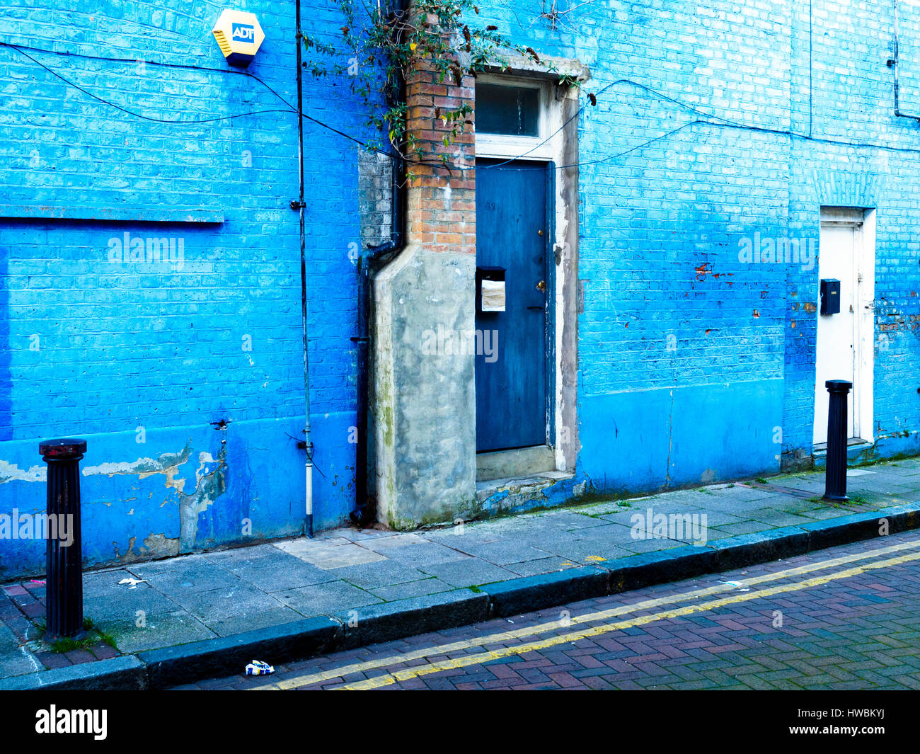 Blue house facade in Deptford high street - London, England Stock Photo