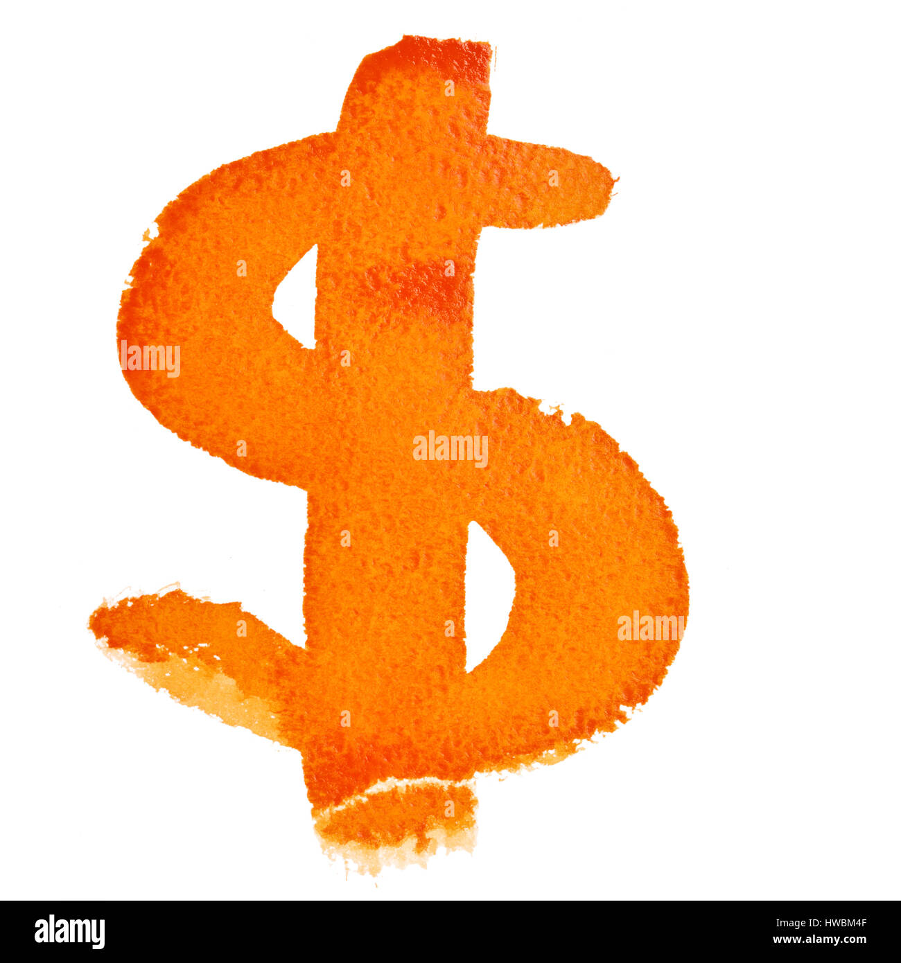 Watercolor dollar sign over the white background Stock Photo