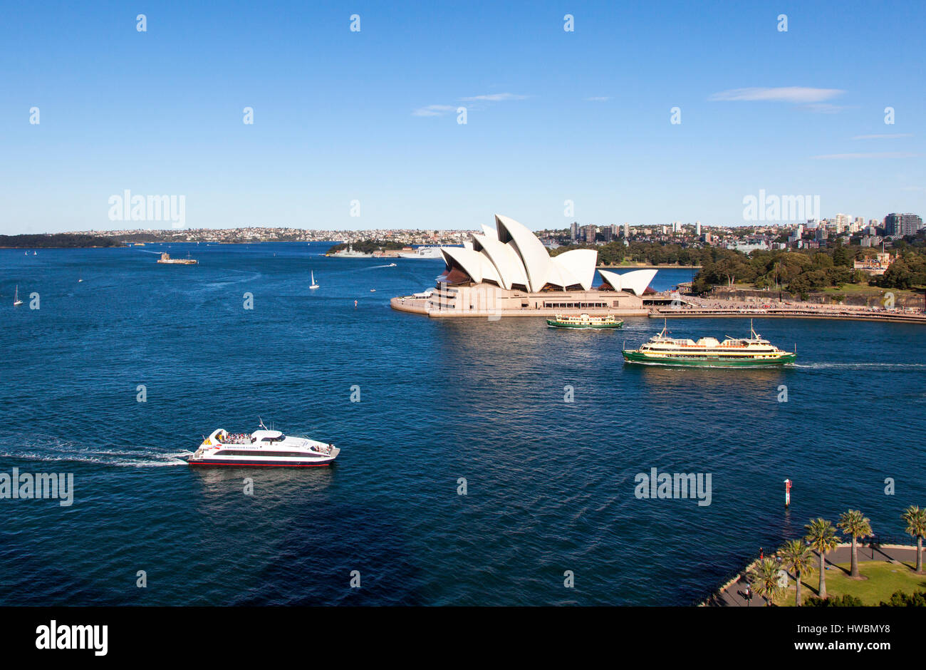 Sydney Opera House from Harbour Bridge, Sydney, Australia Stock Photo