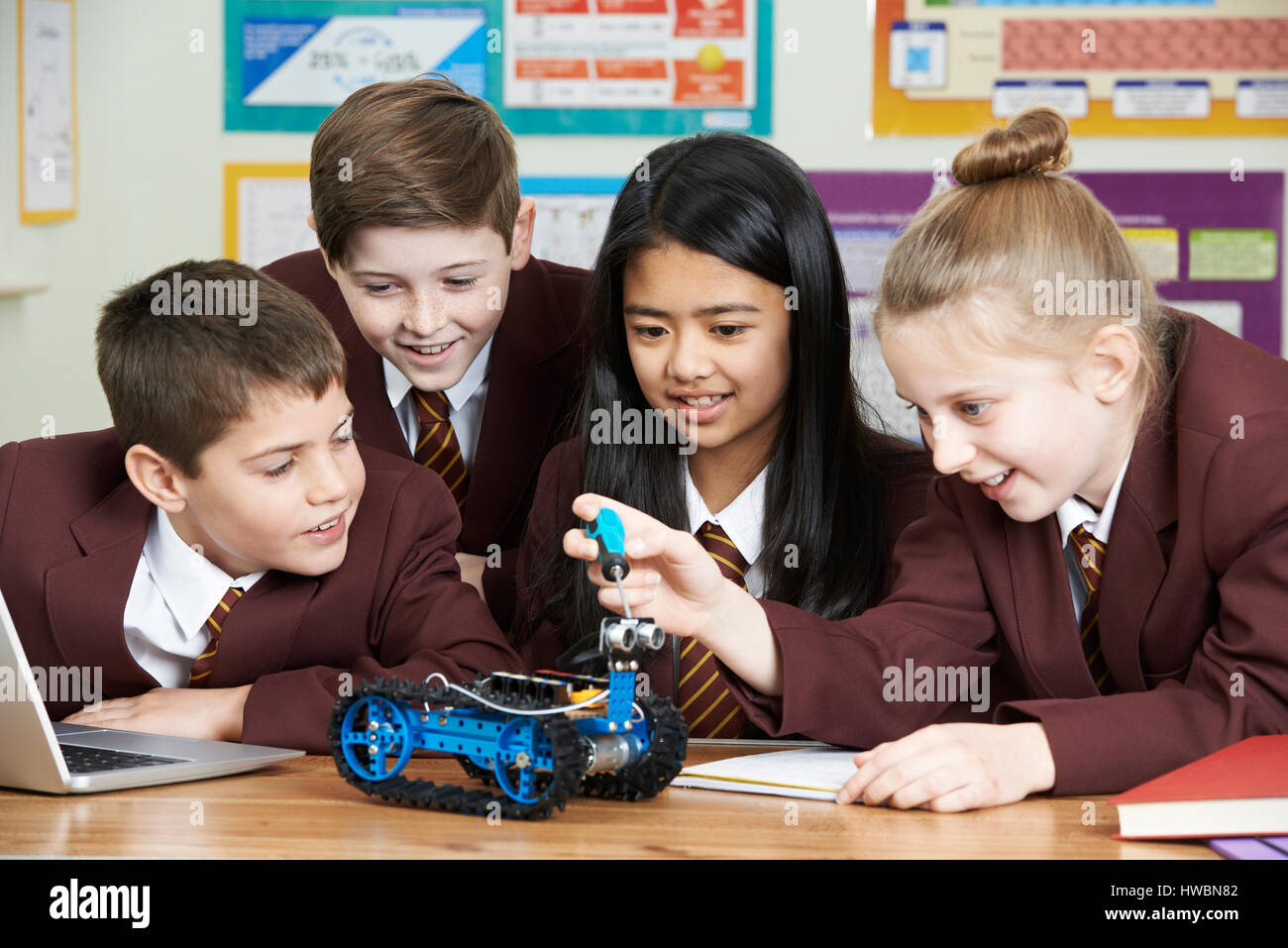 School Pupils In Science Lesson Studying Robotics Stock Photo