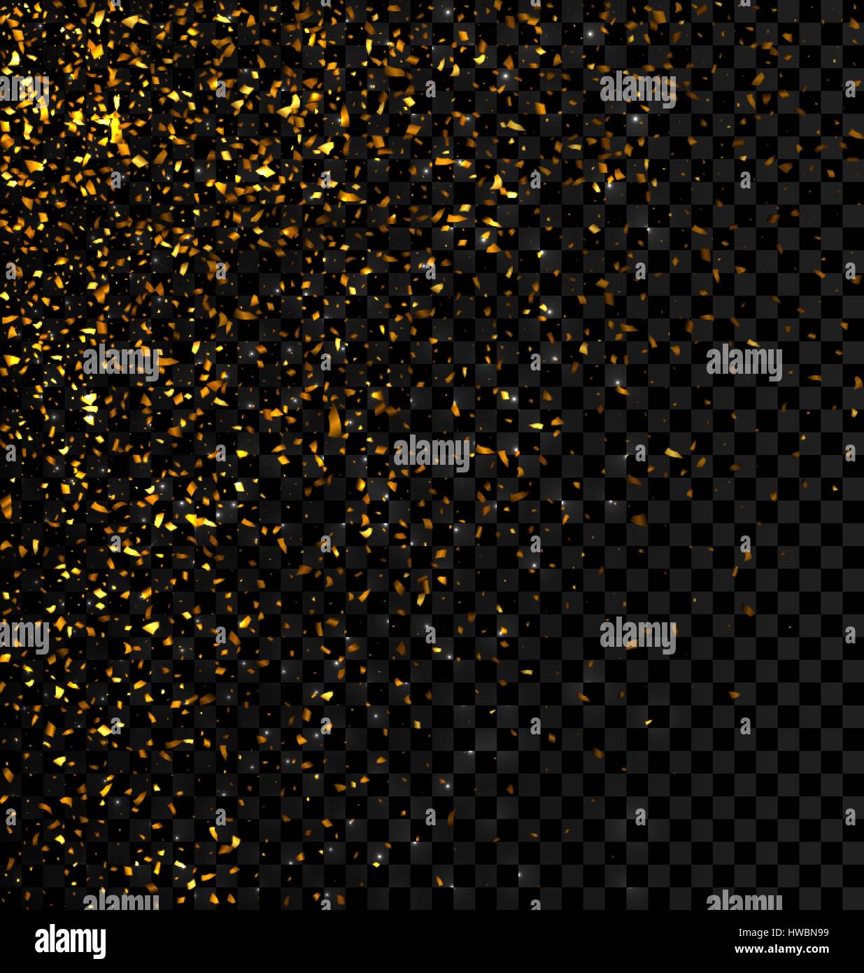 Gold glitter falling confetti on a dark checkered background Stock