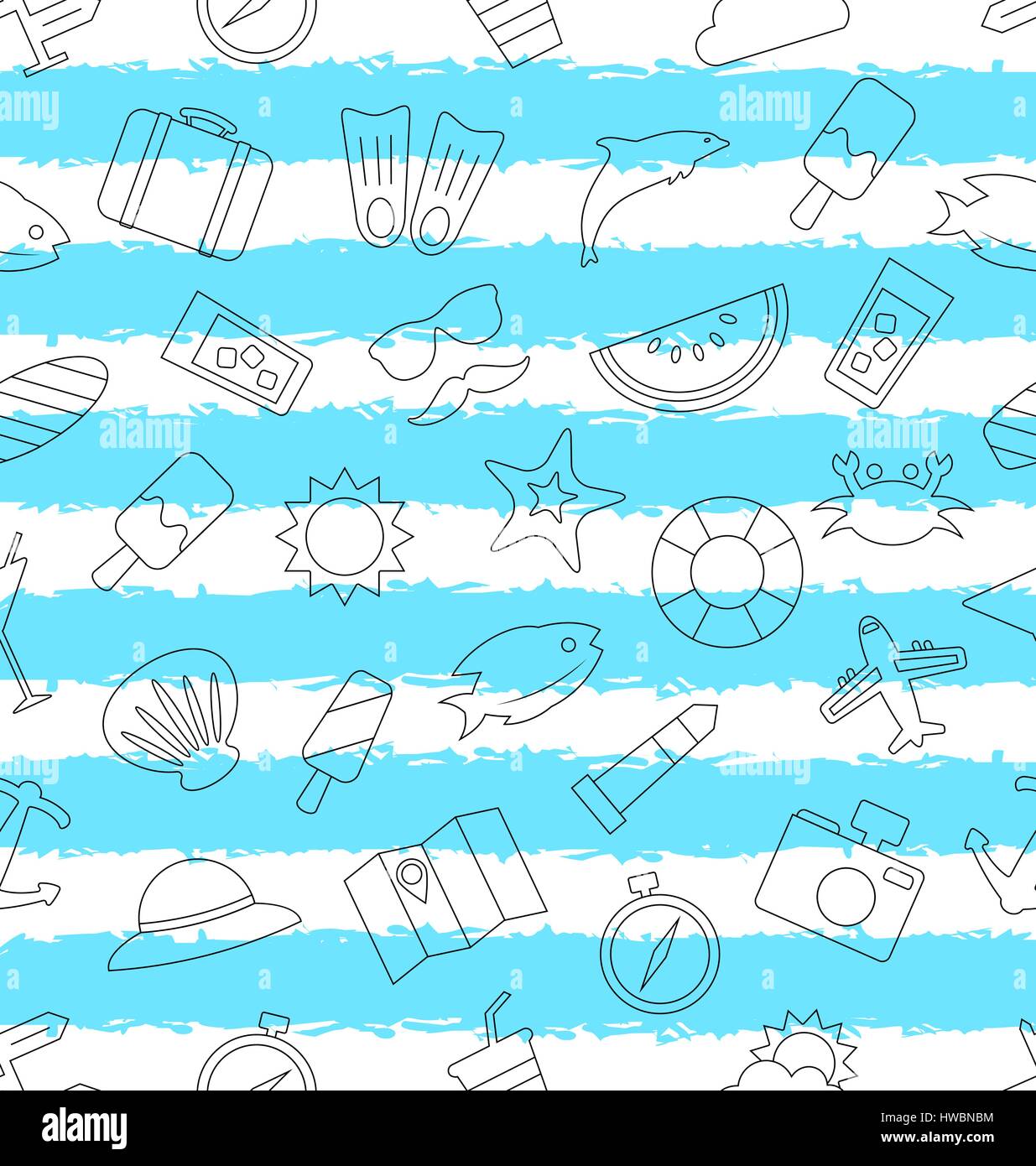 Seamless Pattern with Hand Drawn Travel Objects and Icons Stock Vector ...