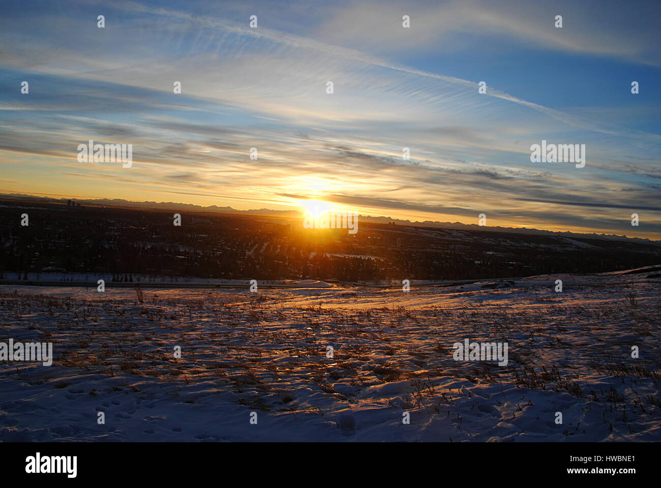 sunset from the nose hill in calgary, canada Stock Photo