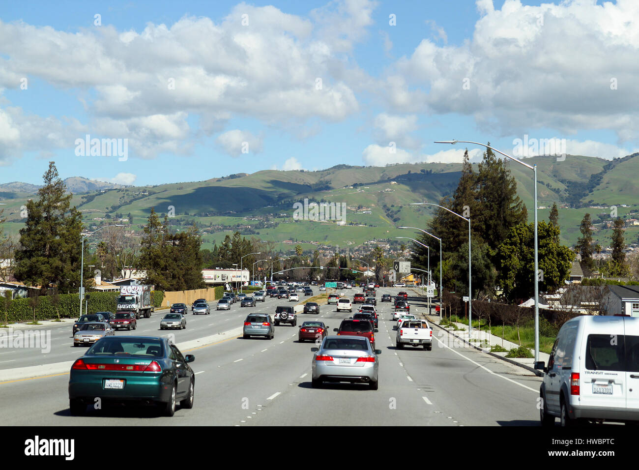 Cars on the highway near San Jose, California, United States Stock Photo