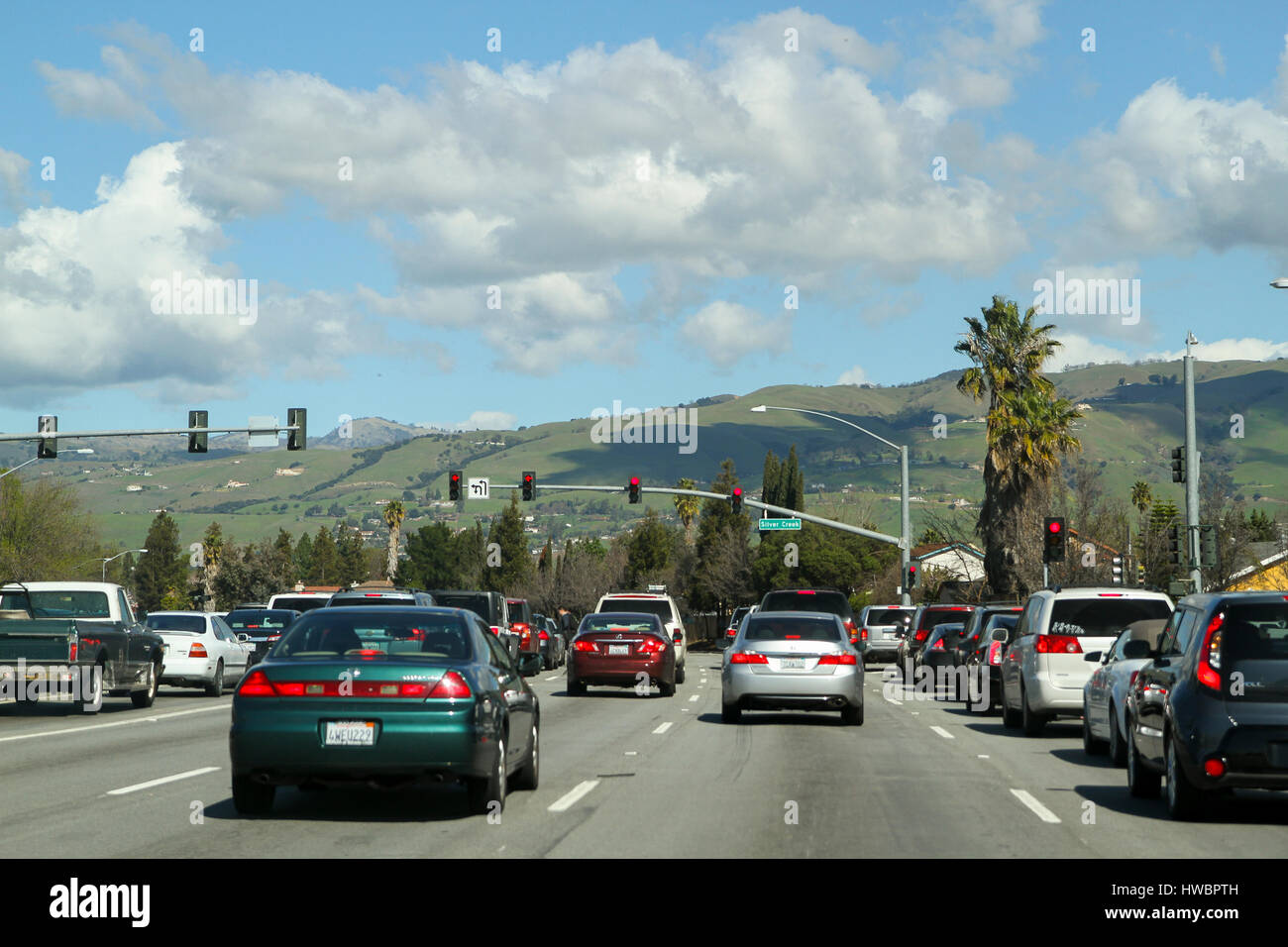 Cars on the road near San Jose, California, United States Stock Photo