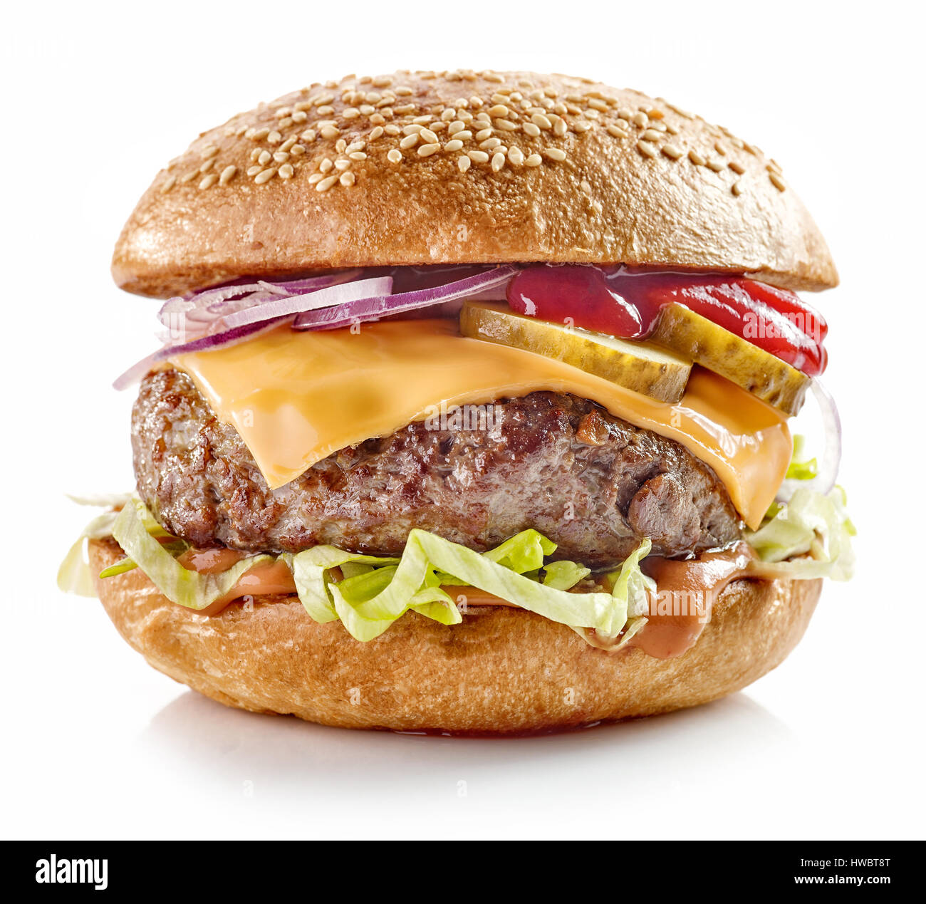 fresh tasty burger isolated on white background Stock Photo