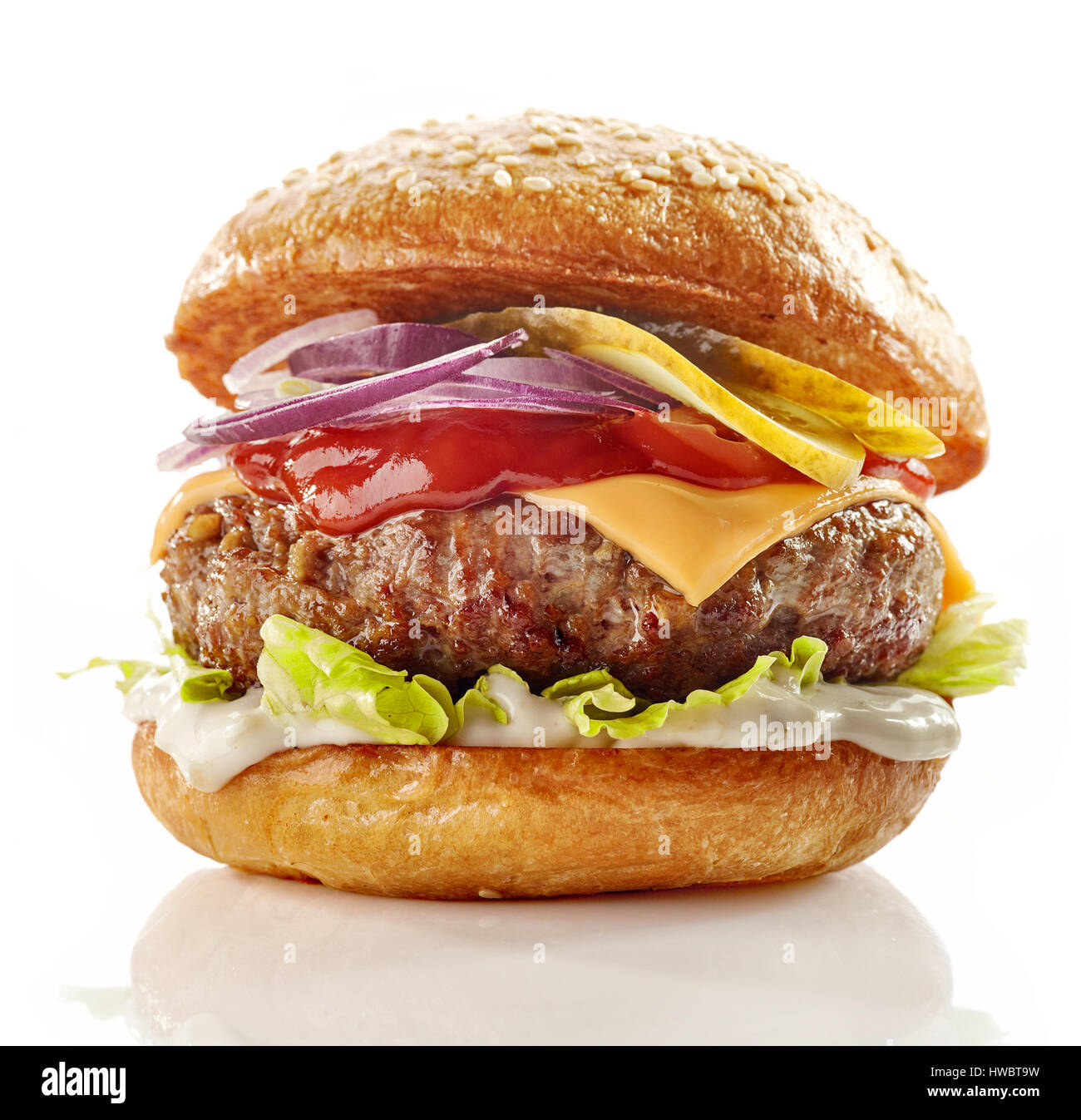 fresh tasty burger isolated on white background Stock Photo