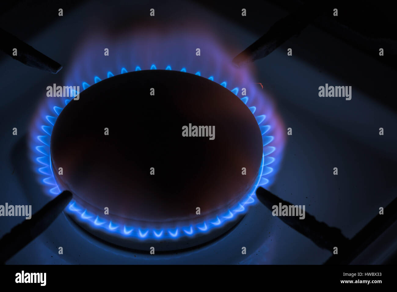 Burning burner gas stove at home Stock Photo Alamy