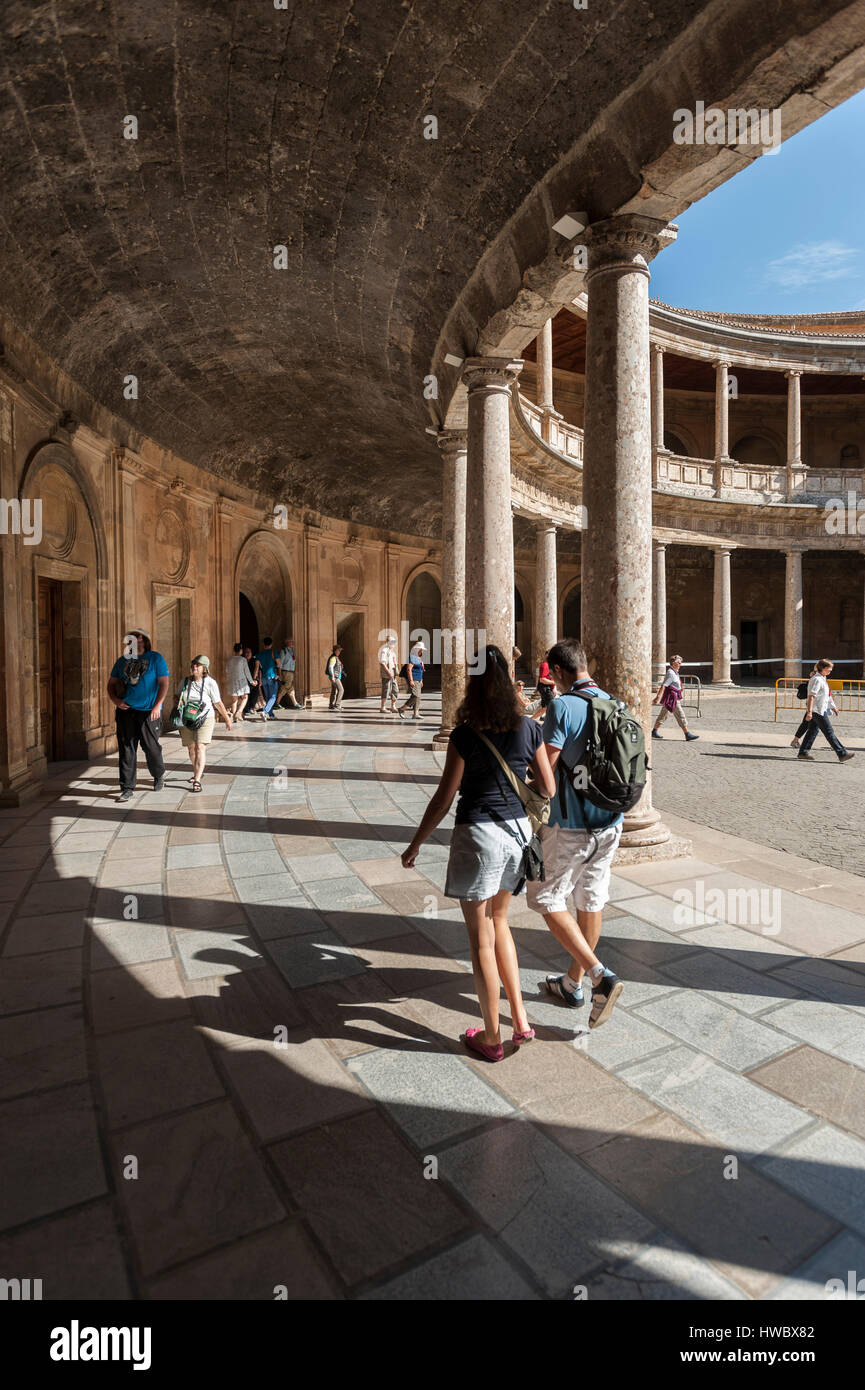 Palace of Charles V, Alhambra, Granada, province of Granada, Andalusia, Spain, Europe Stock Photo