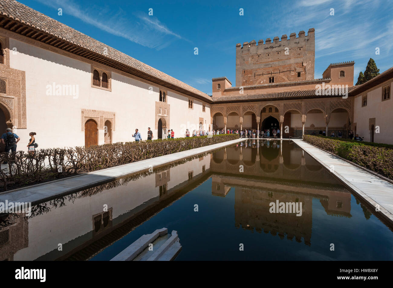 Court of the Myrtles, Alhambra, Granada, province of Granada, Andalusia, Spain, Europe Stock Photo