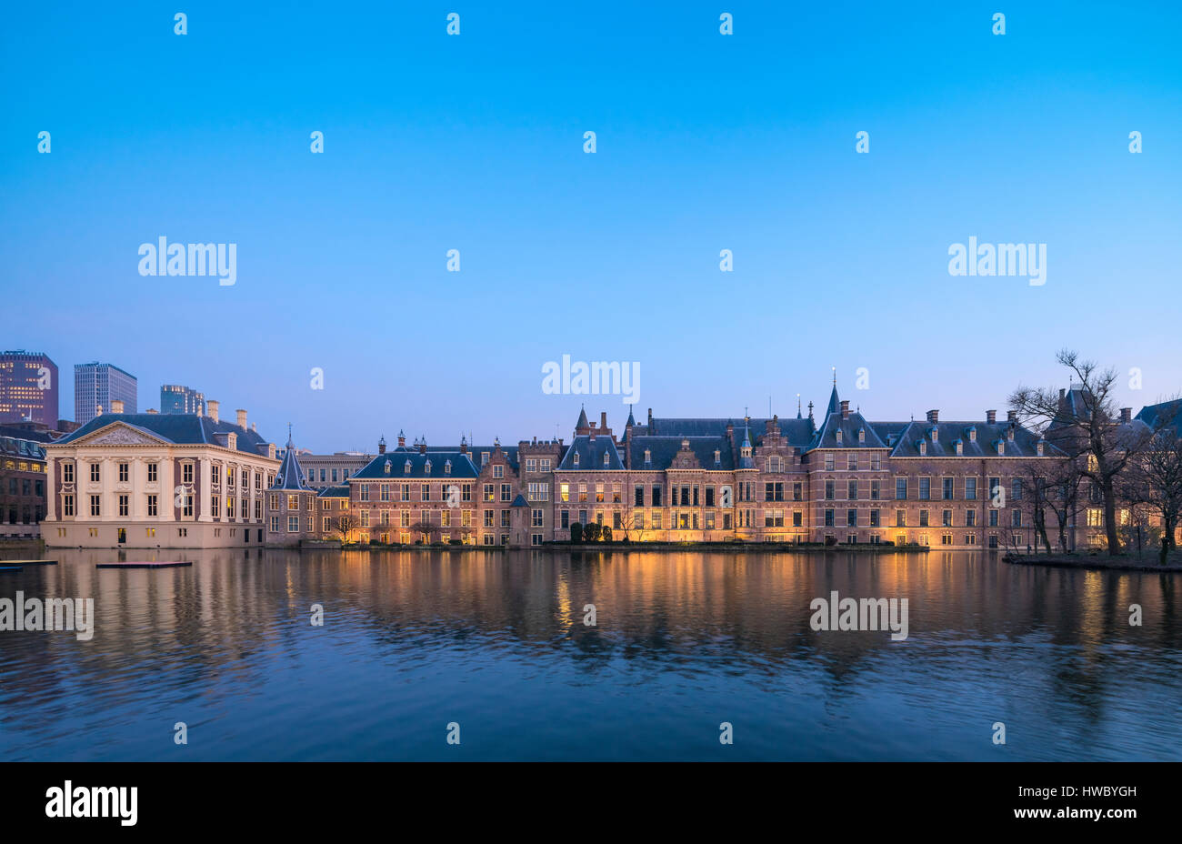The Hague Netherlands Parliament buildings and the Mauritshuis Museum. Stock Photo