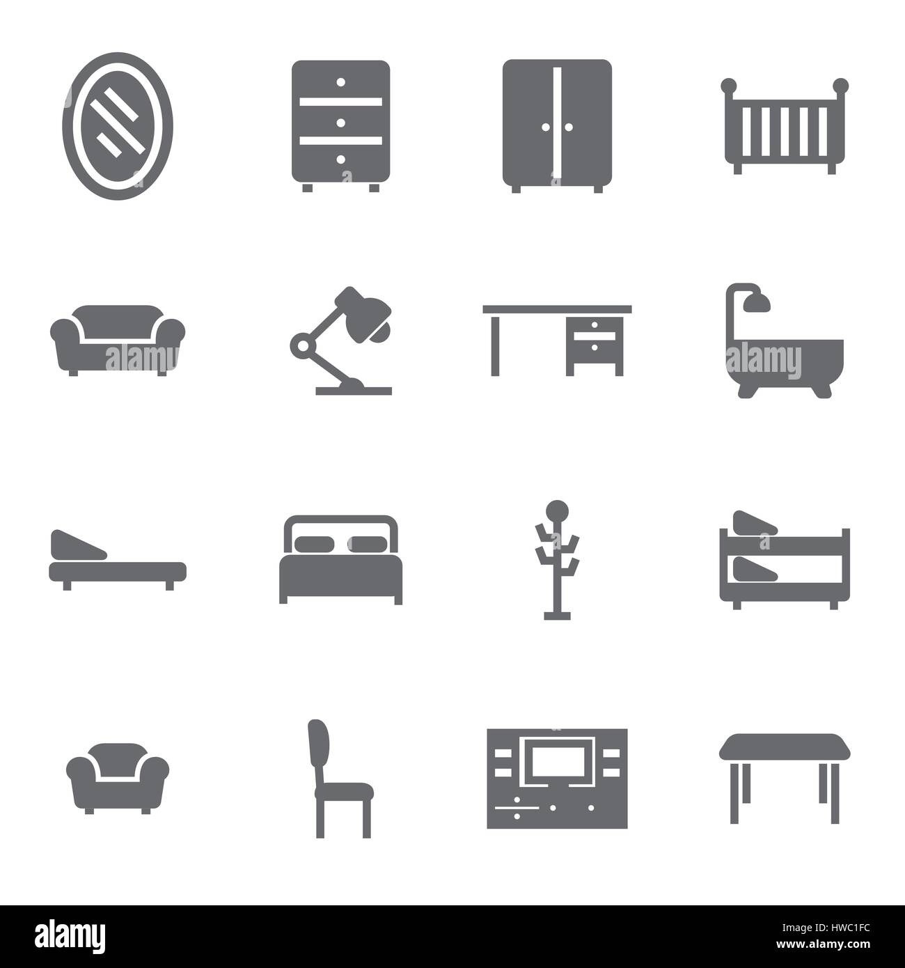 Vector black furniture icons set on white background Stock Vector Image ...