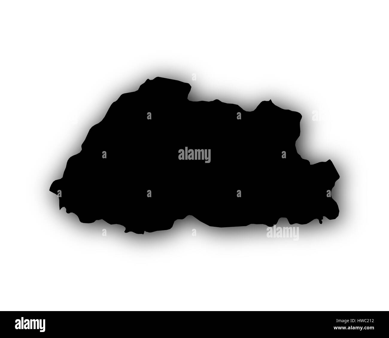 Map of Bhutan with shadow Stock Photo